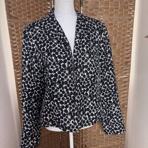 Women's Lafayette 148 New York Black White Silk Cotton Blazer Overcoat size 12